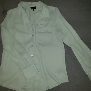 Green, Button-Down, Long-Sleeved Blouse